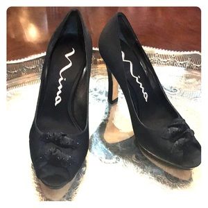 Nina brand  black satin evening heels